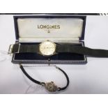 A gentleman's 9 carat gold Longines wristwatch, together with a ladies 9 carat gold wristwatch