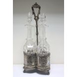 An Old Sheffield plate three bottle decanter frame, by James Dixon & Sons circa 1835, the trefoil