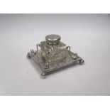 A small Edwardian rectangular silver single bottle inkstand by Roberts and Belk, Sheffield 1901, a/f