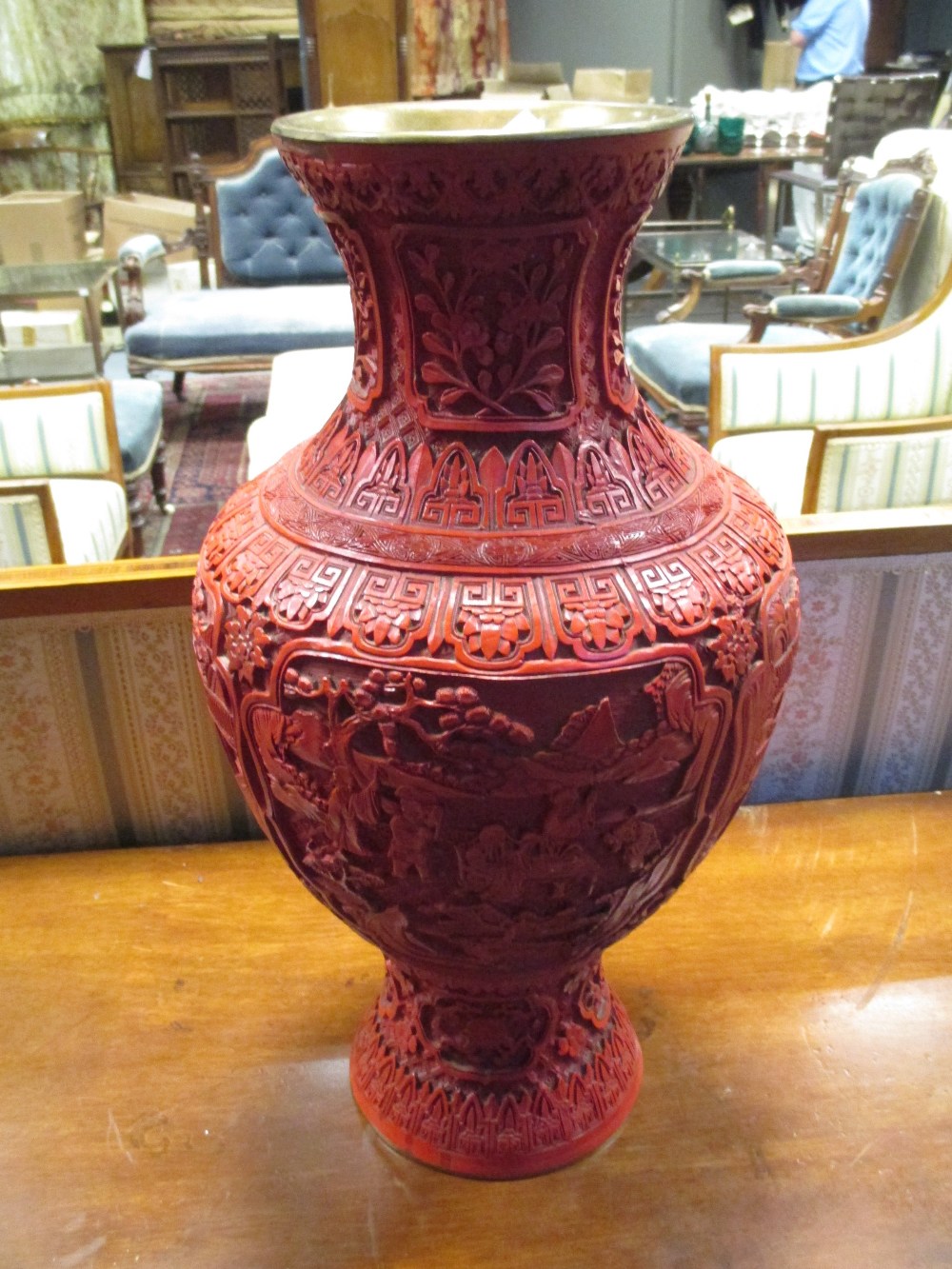 A large Chinese red cinnabar vase