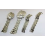 A silver Old English pattern part flatware service, by John Round & Co, Sheffield 1923, comprising:-