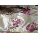 A pink and cream silk embroidered large hanging blind