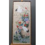 A Chinese painting on silk of cranes amongst foliage