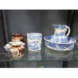 A Royal Worcester part dinner service, decorated with swags and bows, a Mason's Irontstone willow