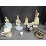 A Royal Worcester figure of 'Summer Day' by Freda Doughty, a Lladro figure, Copenhagen vase etc
