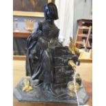 A bronze figural table lamp, of a lady by a well, 41cm high