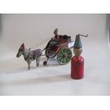 An early Marx tinplate 'Hee Haw' donkey and milk cart together with a vintage 'din-a-ling'