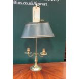 A brass student lamp with adjustable shade 54cm high