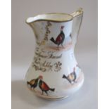 Attributed to Elsmore and Forster, a porcelain cockfighting jug presented to Robert Ashley, 21cm