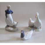 A Royal Copenhagen Goose girl figure, Geese and another of a Turn (3)