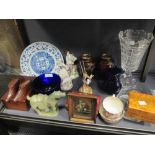 The remainder to include two treen snuff shoes, a pair of Crown Devon lustre vases, Royal