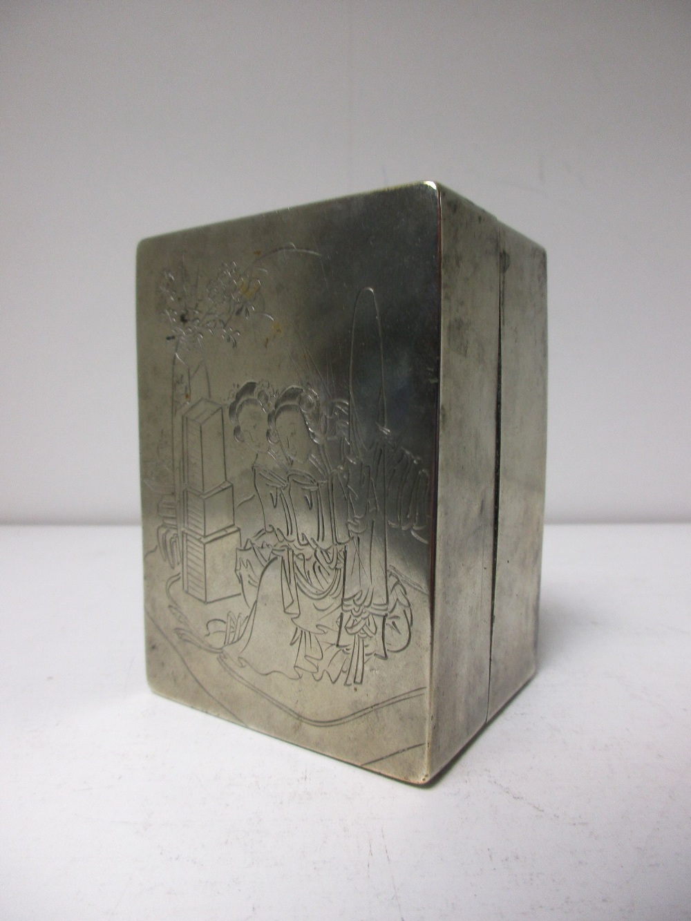 A 19th century incised metal ink box,