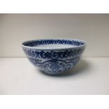 A blue and white bowl, six character mark of Kangxi,