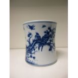 A blue and white brush pot, six character mark of Guangxu,