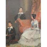 English School, 19th century, portrait of three siblings, oil on canvas, 45 x 35cm