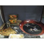 A collection of Thai Niello silver wares, Russian lacquer boxes etc.