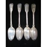Four late George III and early Victorian silver table spoons by William Comyns and William Eley