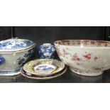 A famille rose punch bowl, a Chinese export tureen & cover and other Chinese ceramics