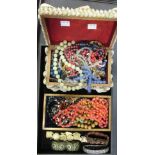 A large quantity of costume jewellery, beads, cultured pearls, agate necklace etc.