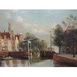 George Jan Dispo (German 1922-1973), Dutch canal scene, oil on canvas, 23 x 29cm