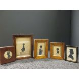 A collection of five miniature portrait silhouettes