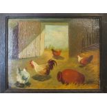 English School (19th Century), Chickens in a barn, indistinctly signed lower right, oil on canvas,