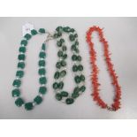 An amazonite and pearl bead necklace, together with an aventurine and rock crystal bead necklace and