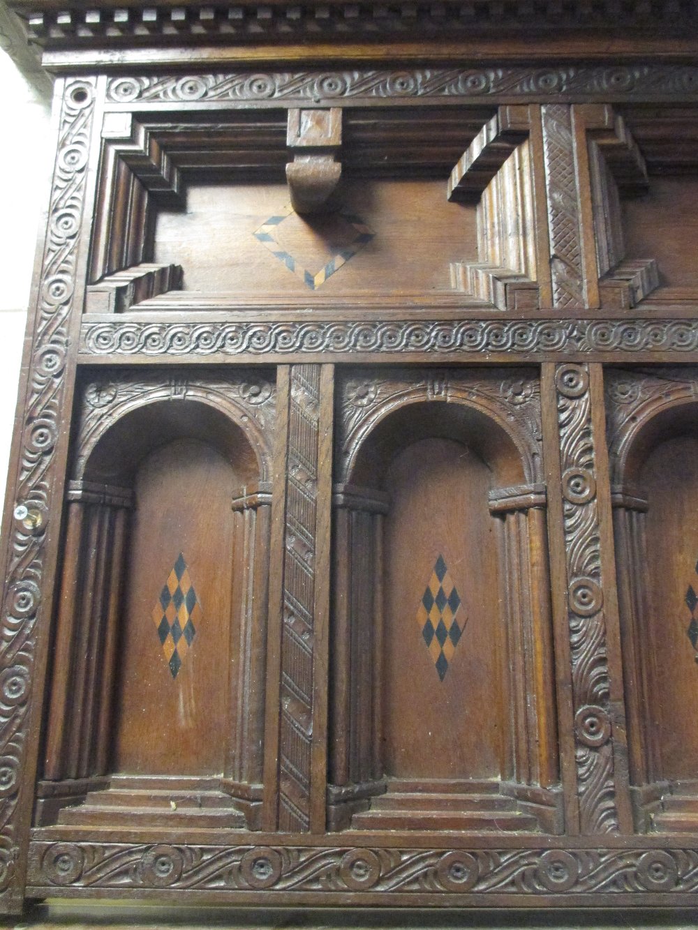 A 17th century carved overmantle in the Knowle style originally from the head of a four post bed - Image 2 of 2