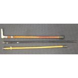 Two silver topped canes and an antler topped cane (3)