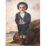 English Provincial School (19th Century) Portrtait of a young boy in a sailor's suit holding a