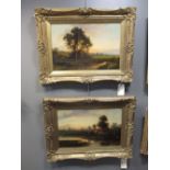 F C Hines (British, 19th century), Evening landscapes, one signed lower left "F C Hines", oil on