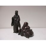 A 19th century Chinese bronze figure of Budai and of a dignitary, 6.5cm (2.5 in) high and 12cm (4.75