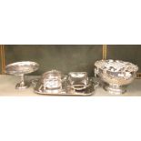 A quantity of EPNS to include a punch bowl and twelve cups, a tazza, tray etc