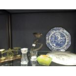 A set of brass postal scales, together with another set of scales, a Spode Italian dish, a Royal