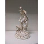 A white pottery figure of St Jerome and the lion, possibly 18th century Alcora, 25.5cm (10 in)