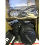 A Canon EOS 350D digital SLR camera, an EFS 18-55 lens, EF 100-300mm lens, EF100 macro lens, EF28-