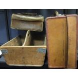 A leather travelling case, a Gladstone bag & a cutlery tray (3)