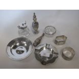 A silver dish, together with a silver ashtray, five other pieces of silver and a glass mustard (8)