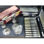 A quantity of assorted EPNS to include a cased carving set, cased fish service etc and a small