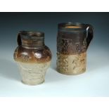 Attributed to Kishere, Mortlake, a late 18th century brown salt glazed jug and a mug, each of two