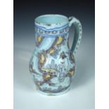 A mid 18th century Frankfurt or Hanau polychrome tin glaze mug painted in manganese, ochre and
