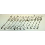 Twelve Victorian silver Old English pattern tableforks, by Aldwinckle and Slater, London 1888,