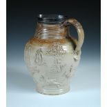 Attributed to Kishere, Mortlake, a late 18th century brown salt glazed jug, the reeded neck above