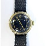 Rolex - a lady's 9ct gold cased wristwatch, the black dial with gold coloured hands and Arabic