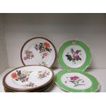 A pair of Bloor Derby plates together six Royal Worcester plates, date codes for 1887, the green