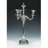 A Victorian silver four light candelabrum, by Richard Hodd & Son, London 1892, raised from a stepped