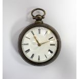 A William IV silver pair cased pocket watch, the white enamel dial printed with Roman numerals,