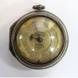 G Bethill, London - A George III silver pair cased pocket watch, the gold coloured dial engraved