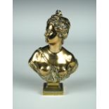 A 19th century polished bronze female bust after Houdon, stamped for Susse Freres, upon a square