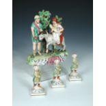 A 19th century Staffordshire pottery Flight into Egypt group and three Turkish figures, the former